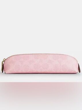 Coach Powder Pink/Gold Pencil Case In Signature Canvas